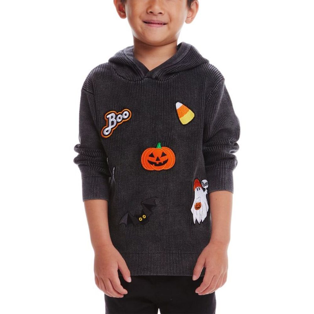 Andy & Evan Boys  Patches Hooded Sweater, Black